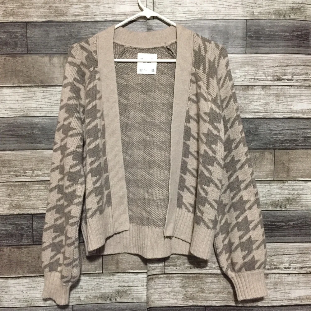 Abercrombie Fitch Houndstooth Plaid Open Front Cardigan Sweater Women’s XS FLAW - Picture 6 of 9